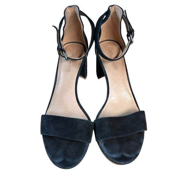 Madewell Regina Ankle-Strap‎ Sandal Black Suede Block Heel Buckle Size US 9 - Picture 6 of 9